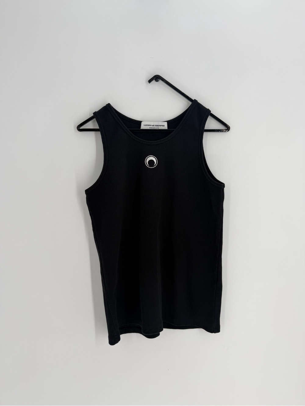 Marine Serre Crescent Black Moon Embroidered Ribbed Knit Tank Top